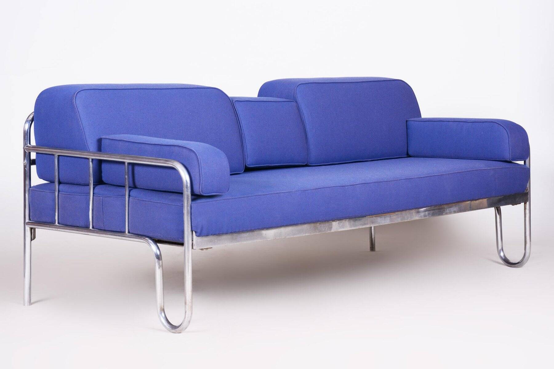 Bauhaus Blue Chrome Sofa, Czechia, 1930s
