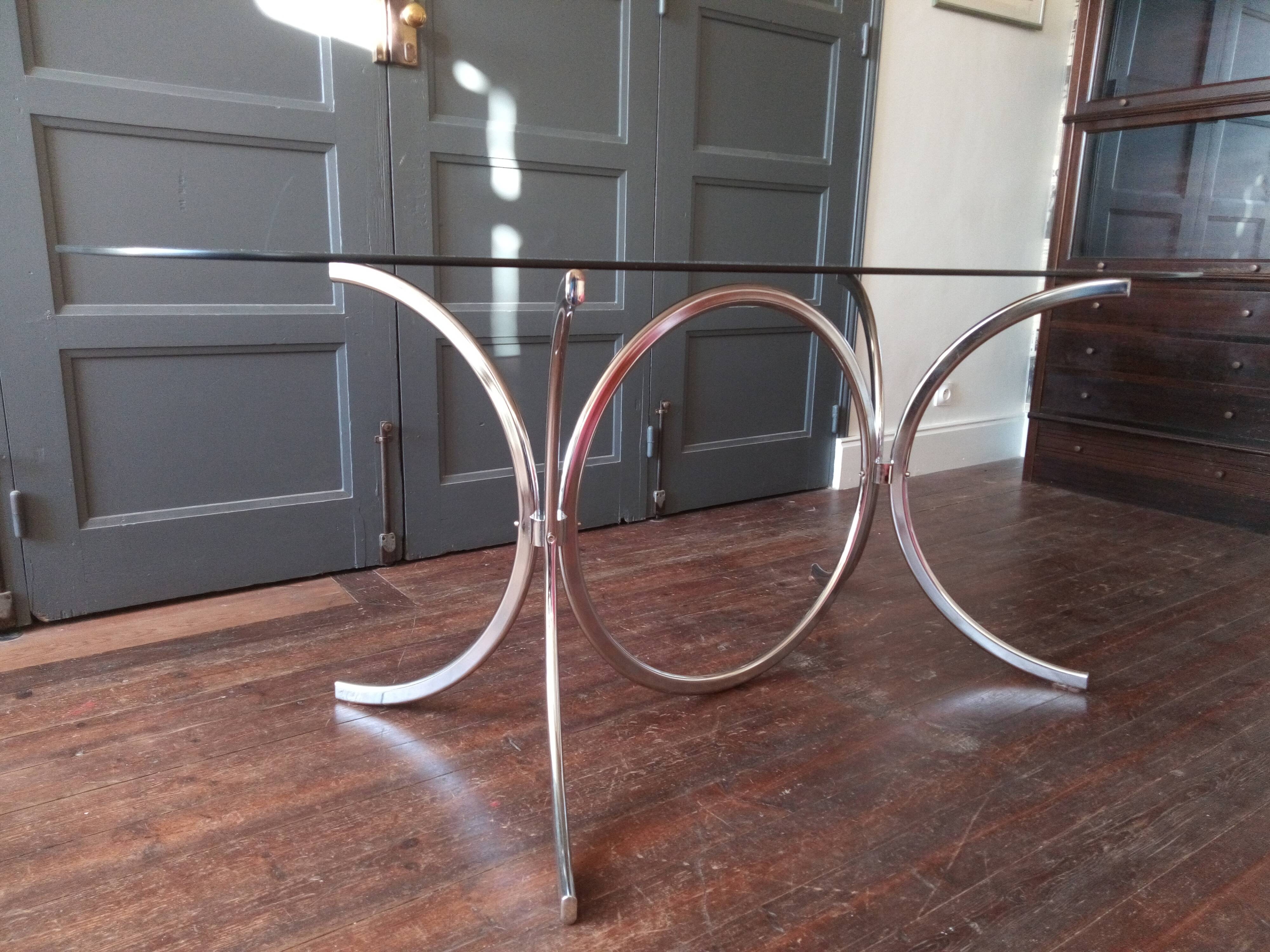 Vintage dining table chrome glass and metal