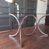 Vintage dining table chrome glass and metal