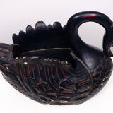 Mid Century Large Black Wooden Swan