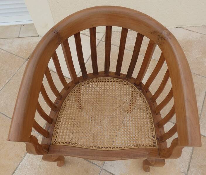 2 Colonial armchairs in natural solid wood with cane seats