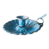 Old blue enameled metal candle holder