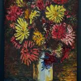 Oil on cardboard by J.-P. Ducos still life 1960 bouquet of flowers
