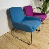 Pair of mid-century wool armchairs with metal legs – 1970s