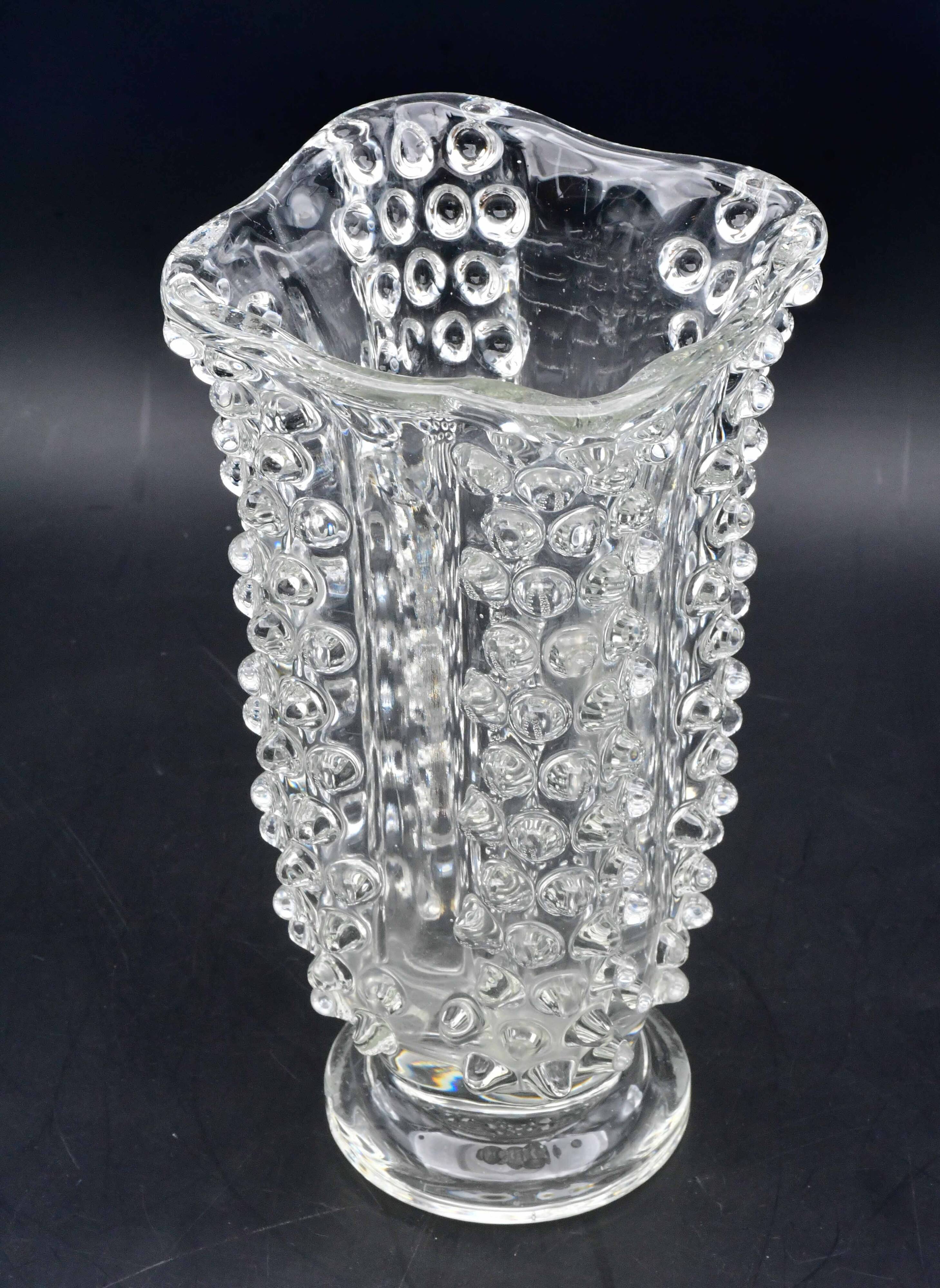 Bugnato Murano glass Italian rostrato vase by Barovier & Toso, 1960s