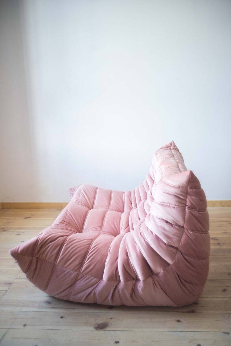 Pink Pearl Velvet Togo 2-Seat attributed to Michel Ducaroy for Ligne Roset