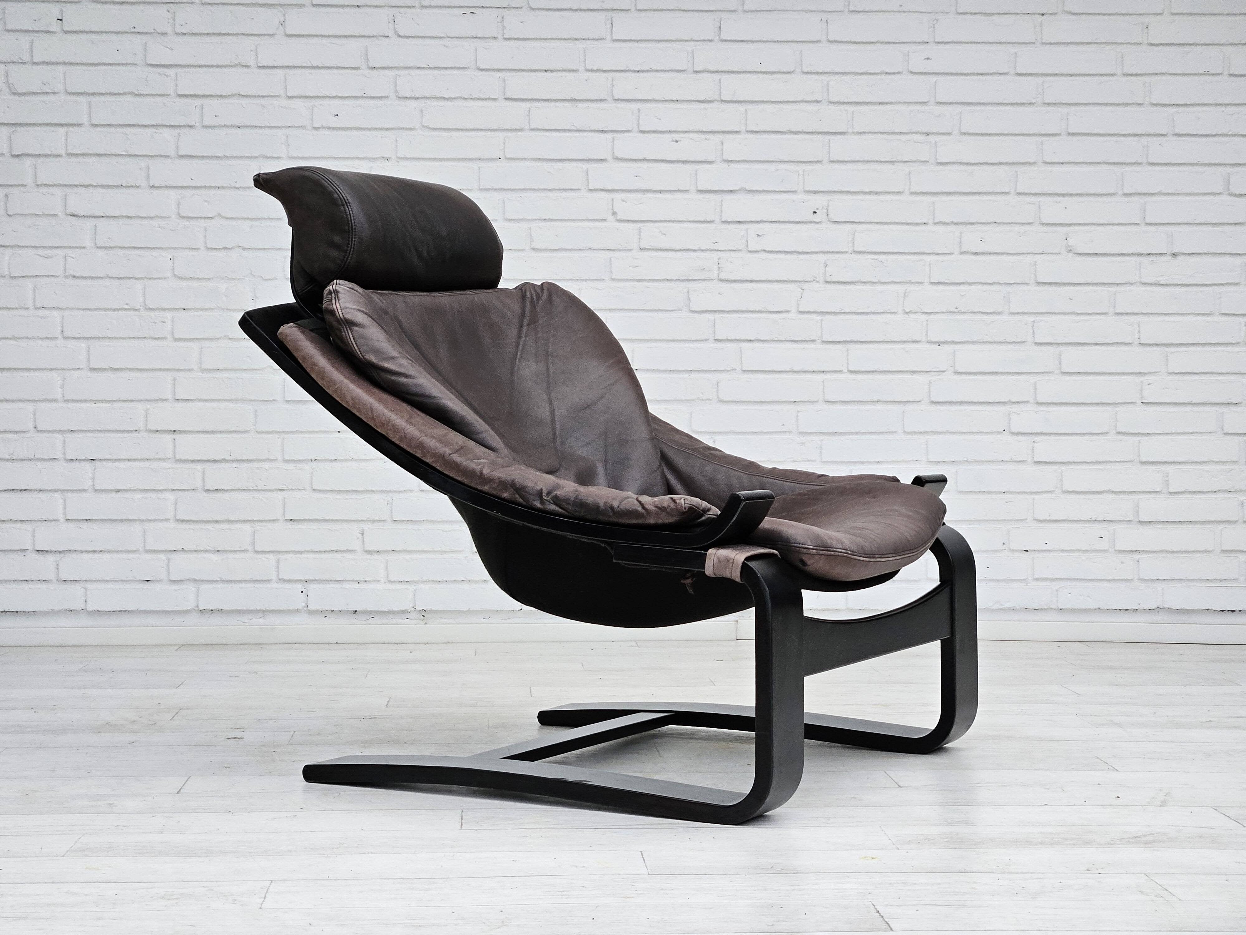 Chaise longue kroken, années 1970, design suédois par ake fribyter pour nelo, état d'origine.
