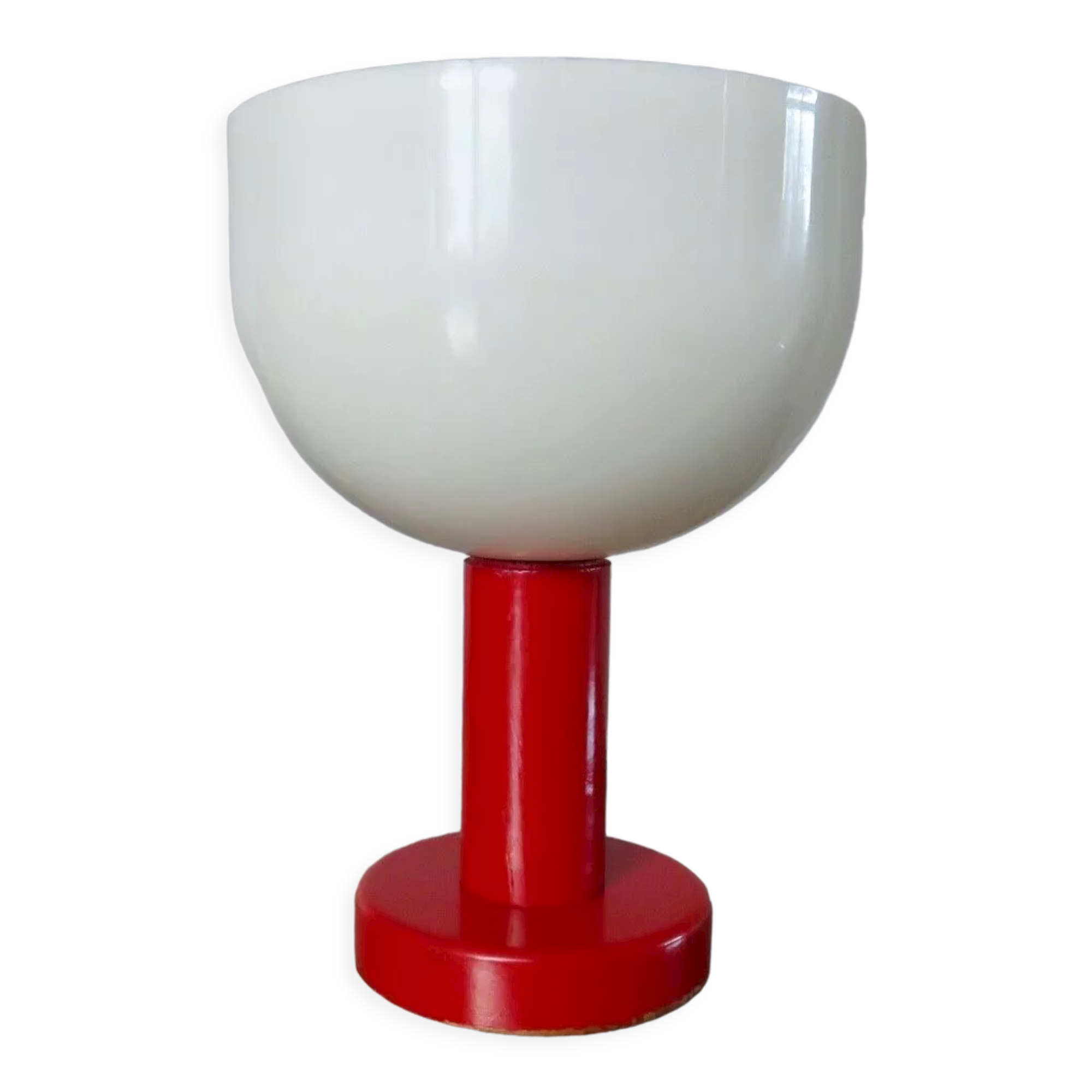Red lacquered wood lamp and light diffuser in perspex 1980