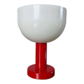Lampe en bois laqué rouge et diffuseur de lumière en perspex 1980
