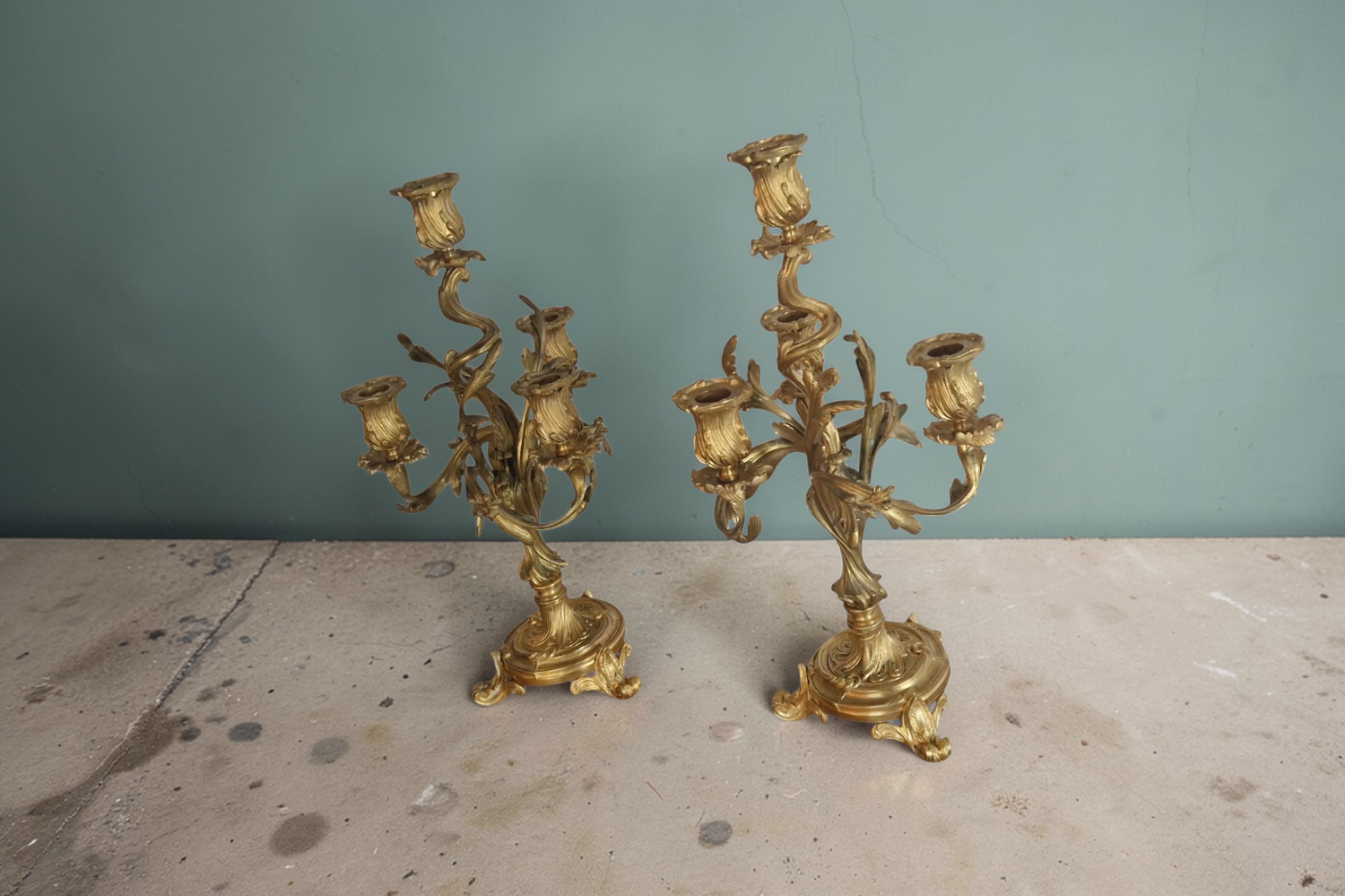Pair of gilded bronze candelabra – Louis XV style – 19th century