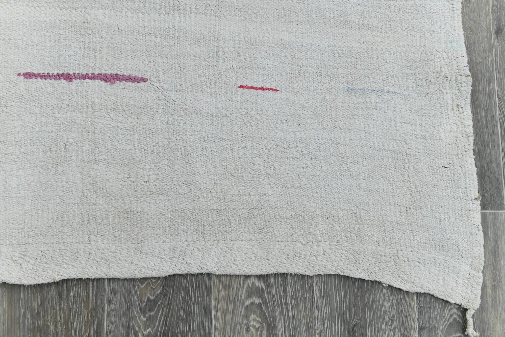 6x12 Off-White Long Wide Hand Woven Turkish Minimal Vintage Rug, 176x358 Cm