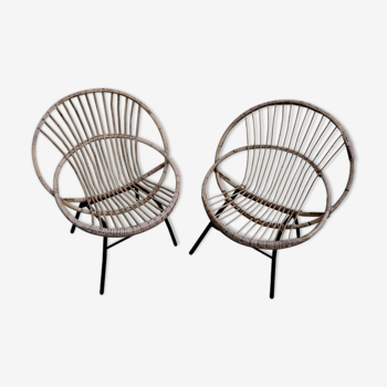 A pair of 60s vintage rattan  armchair