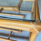 Rattan coffee table vintage glass top 1970