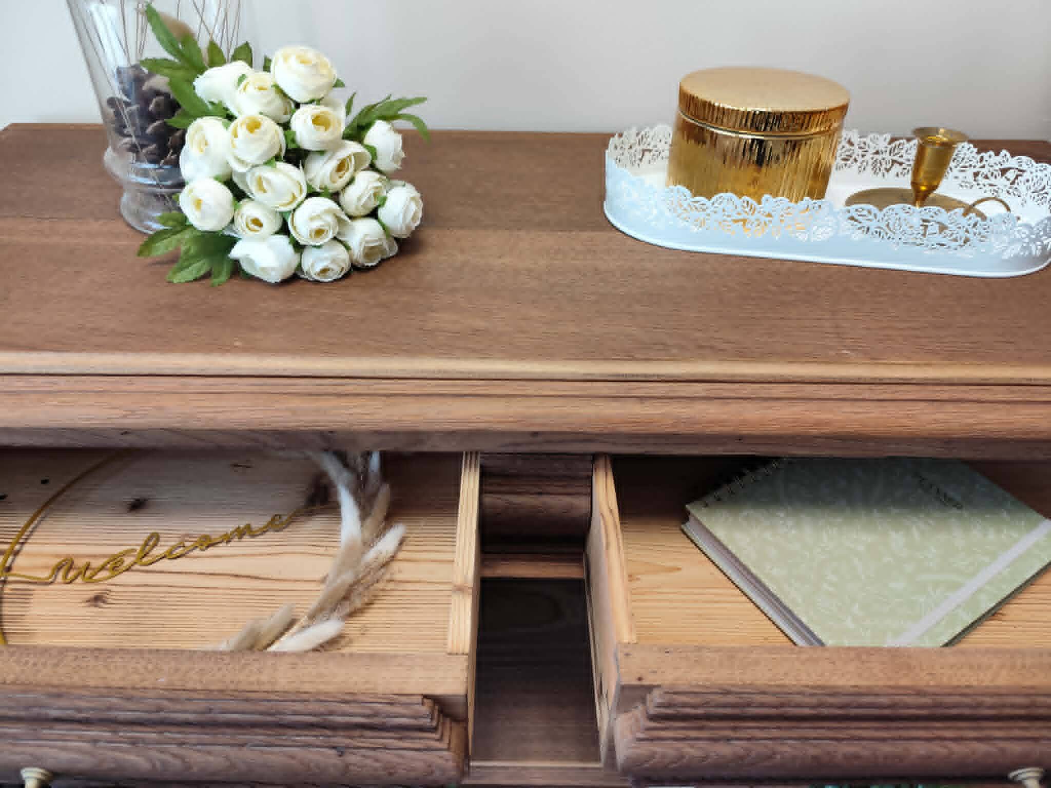 Console desserte meuble d'appoint en chêne massif
