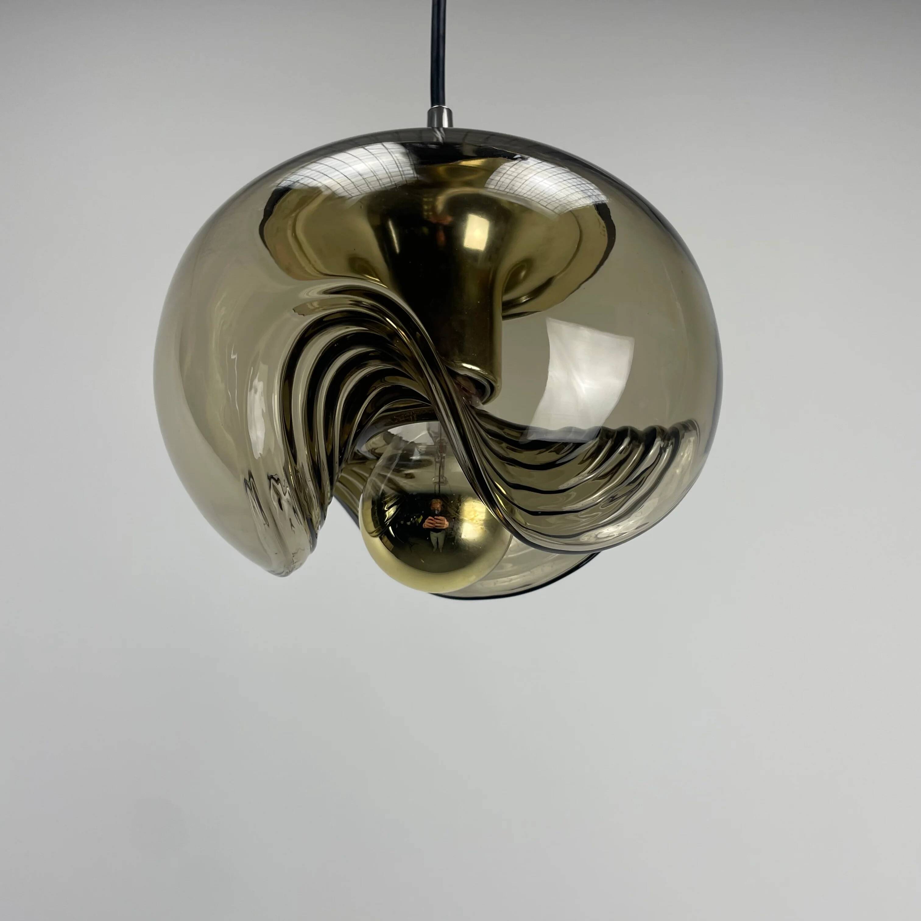 Futura suspension in smoked wavy glass by Peill & Putzler 1970