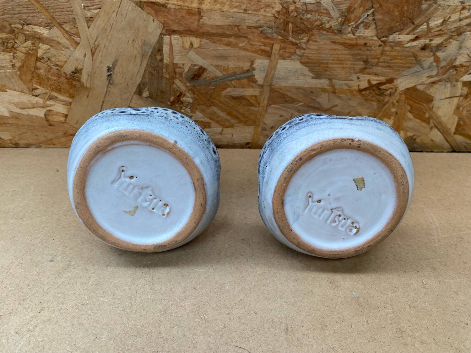 Pair of YURTSUA Candle Holders Vallauris Style Grey Ceramic Lava Vintage #B160