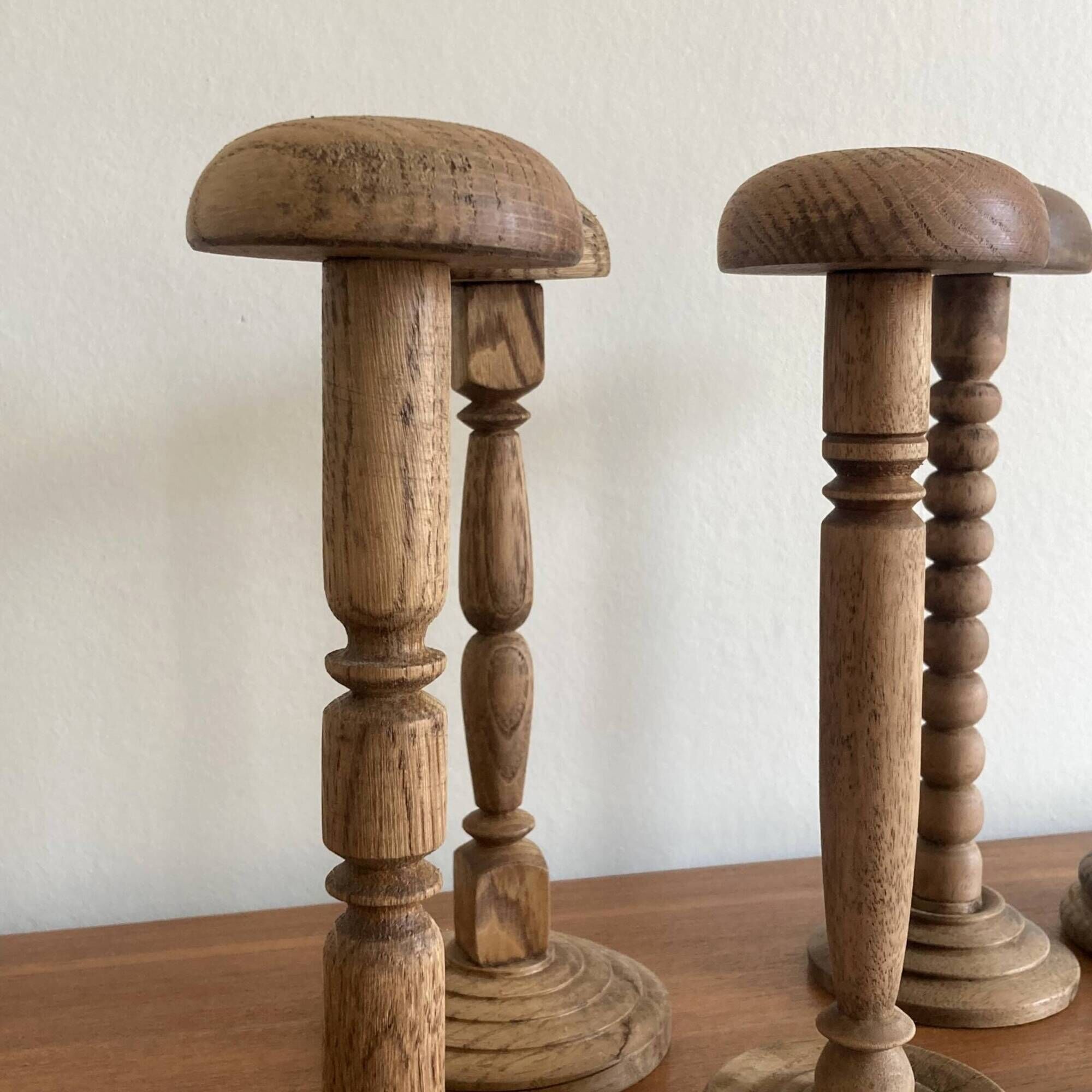 Set of 6 wooden hat racks turned old vintage decoration ACC-7068
