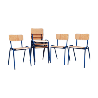 Lot 6 chaises scolaire en métal et bois