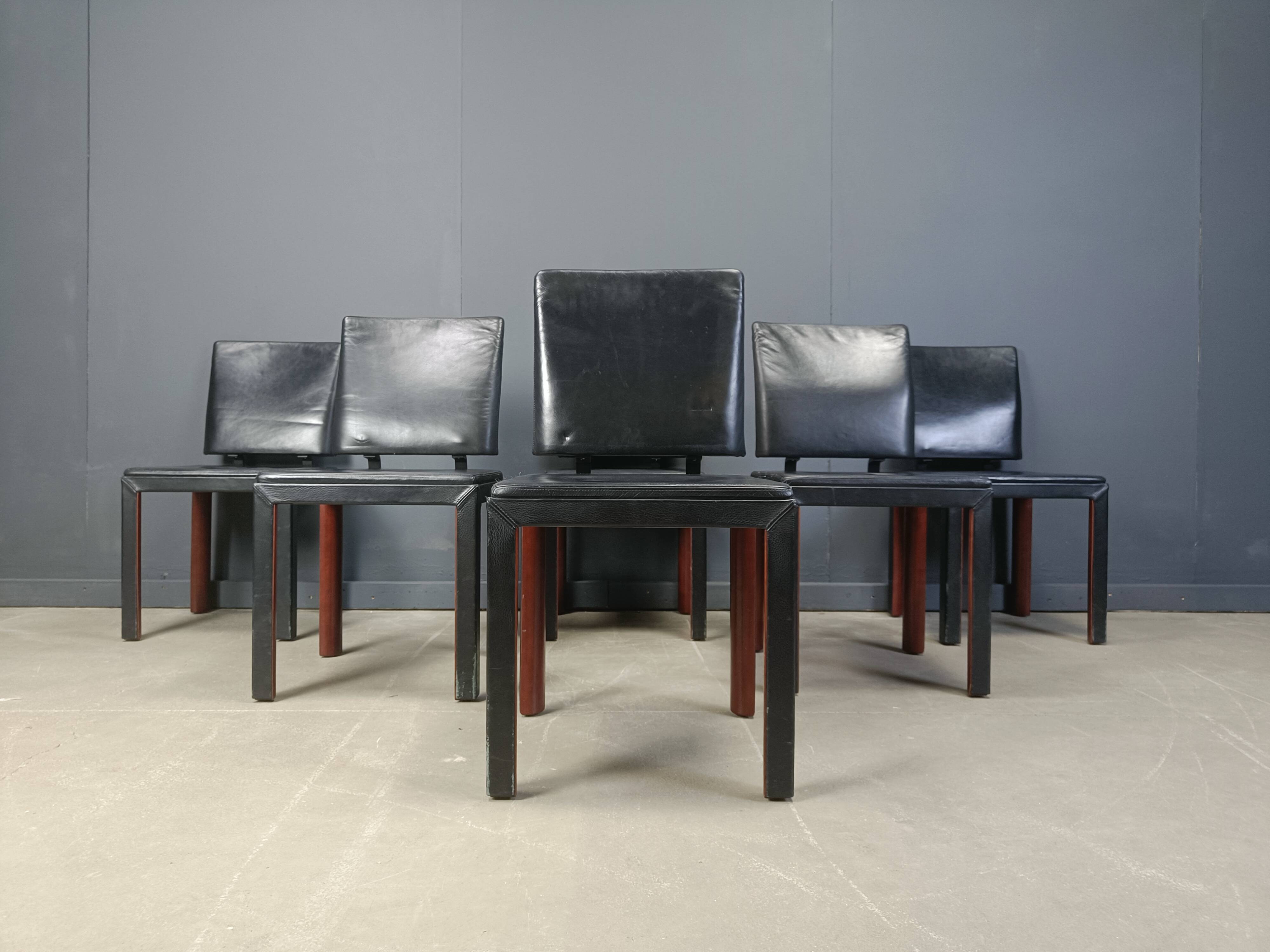 Vintage leather dining chairs by Durlet, 1980s