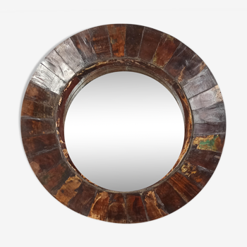 Old wooden round mirror 31cm