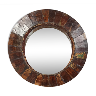 Old wooden round mirror 31cm