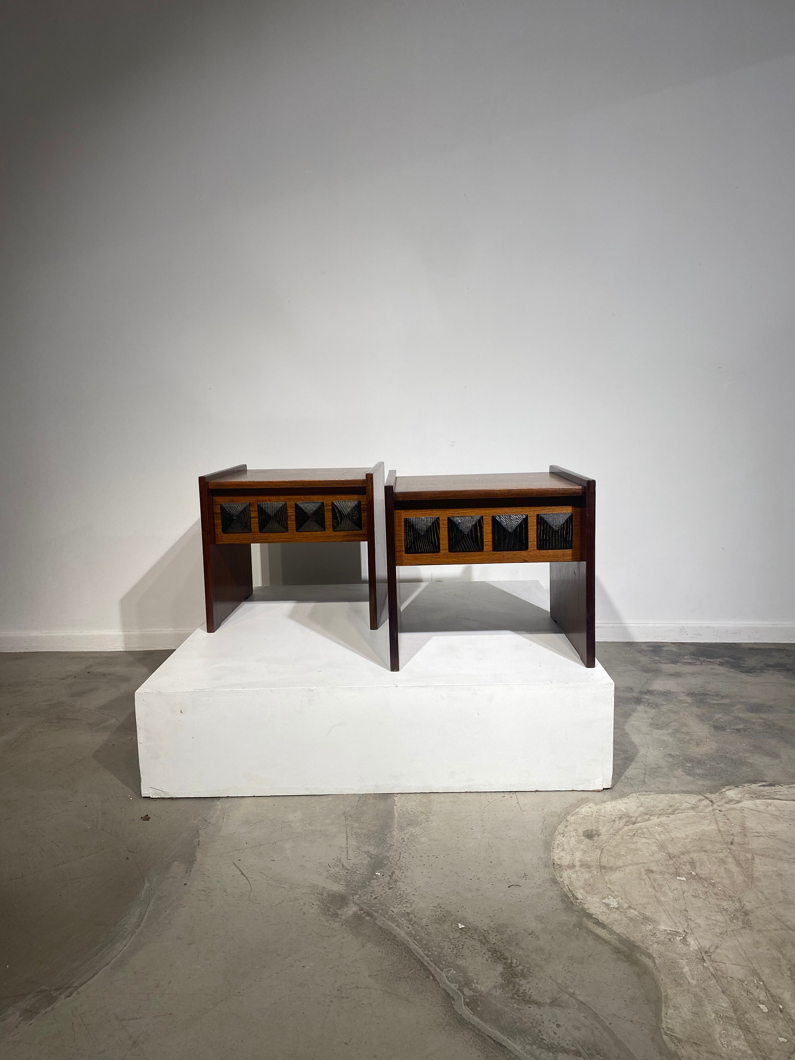 Pair of brutalist bedside tables