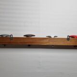 Coat rack in brass and wood, 4 double hooks colored vintage, 76 cm