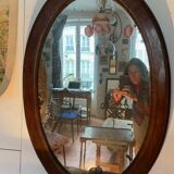 Large antique oval mahogany mirror, mercury glass, 19th century