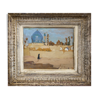 Orientalist painting "The mosque" 30's + Montparnasse frame