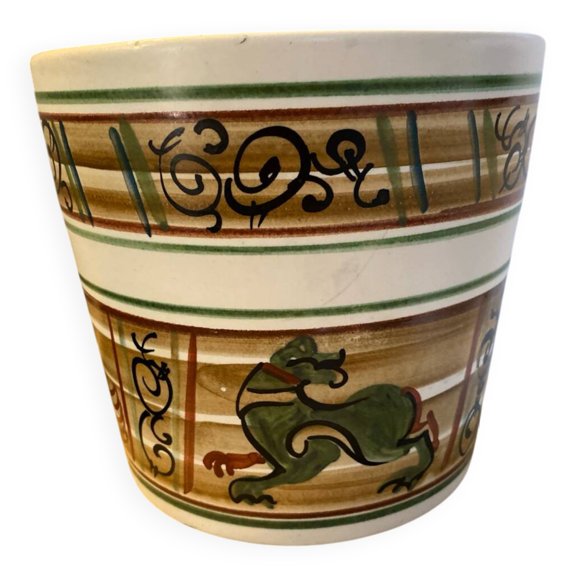 Grand cache pot céramique bayeux décors médiéval signé 1960