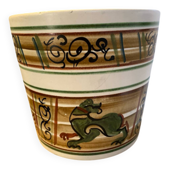 Grand cache pot céramique bayeux décors médiéval signé 1960