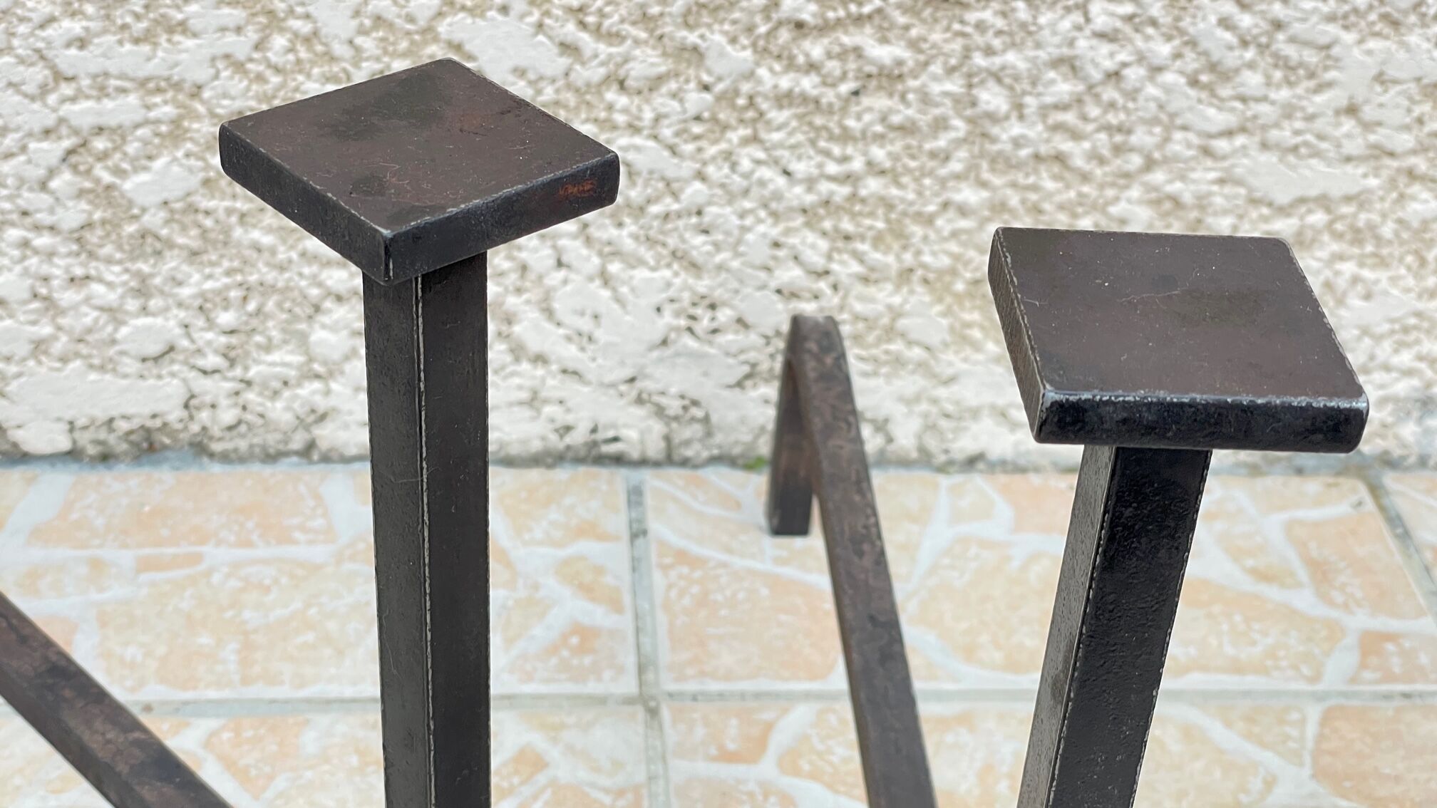 Pair of vintage steel geometric chenets