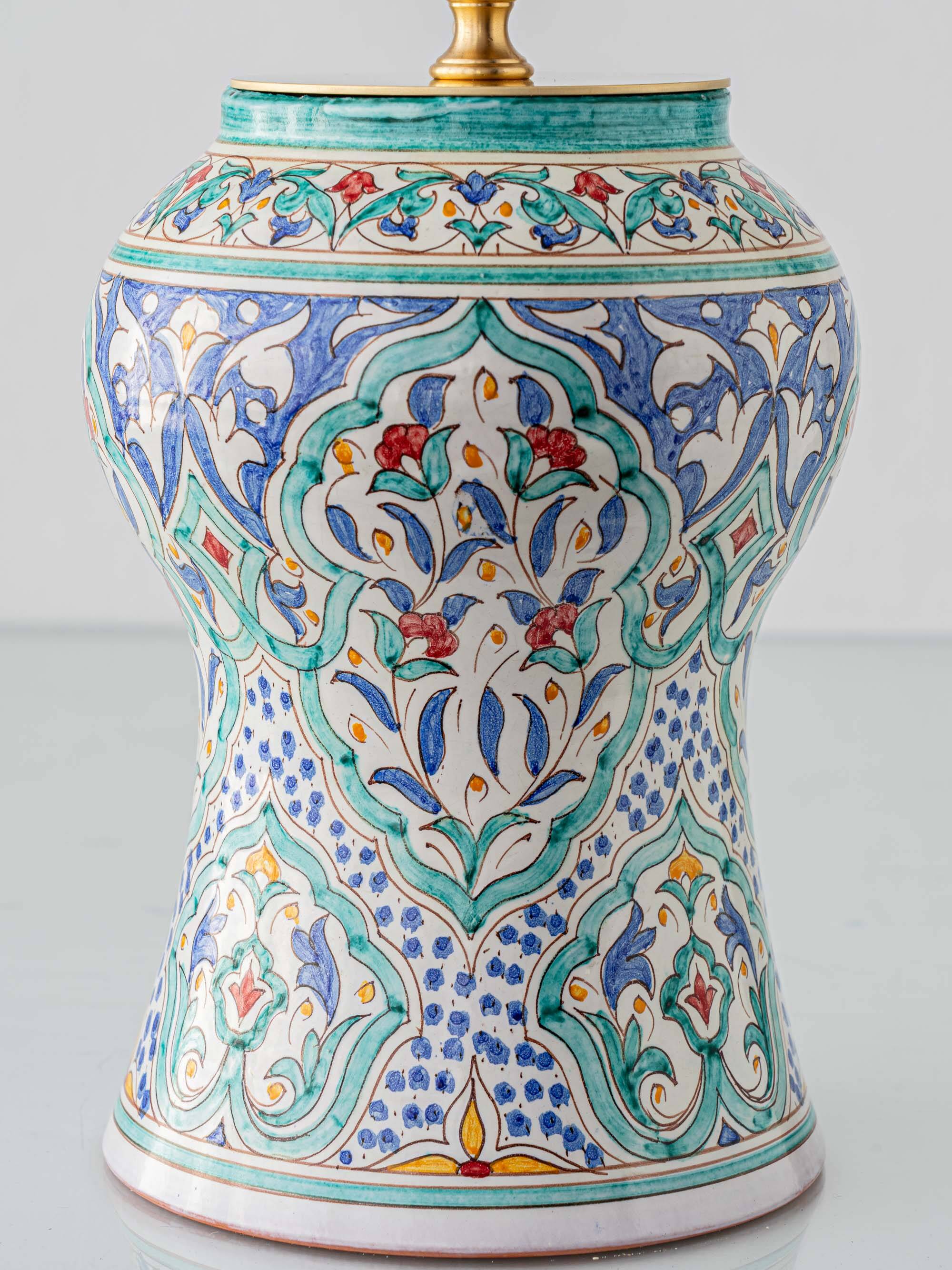 Mediterranean Table Lamp in Hand-Painted Spanish Ceramic, New Yellow Silk Shade