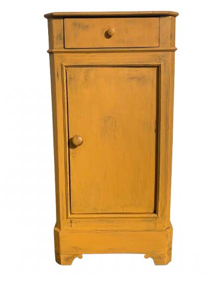 Yellow painted wooden bedside table