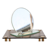 Miroir art déco, miroir à poser, miroir glace, miroir de courtoisie, boudoir, miroir biseauté, 30's