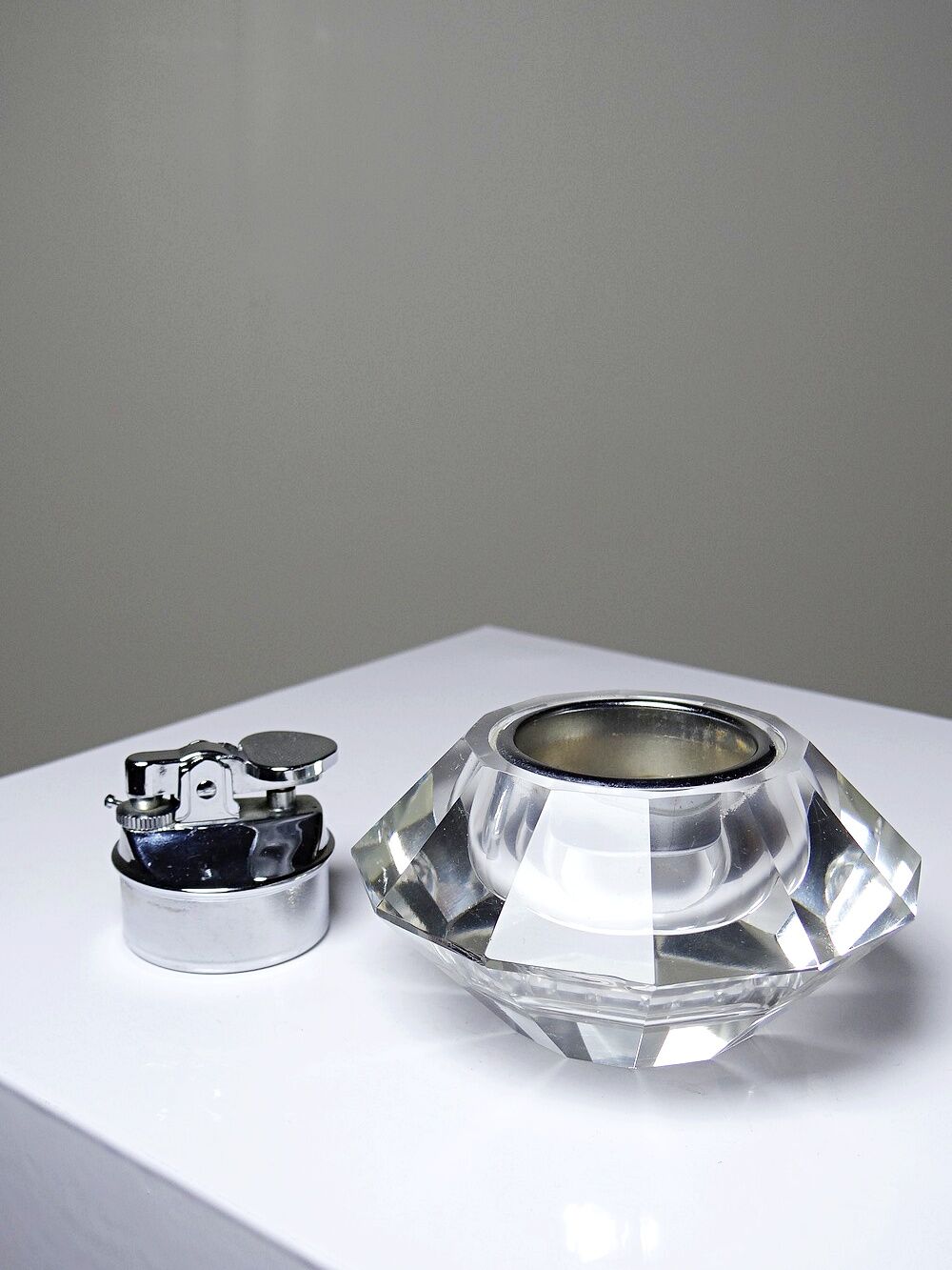Vintage table lighter in Murano crystal, attributed to Antonio Imperatore, 70s.