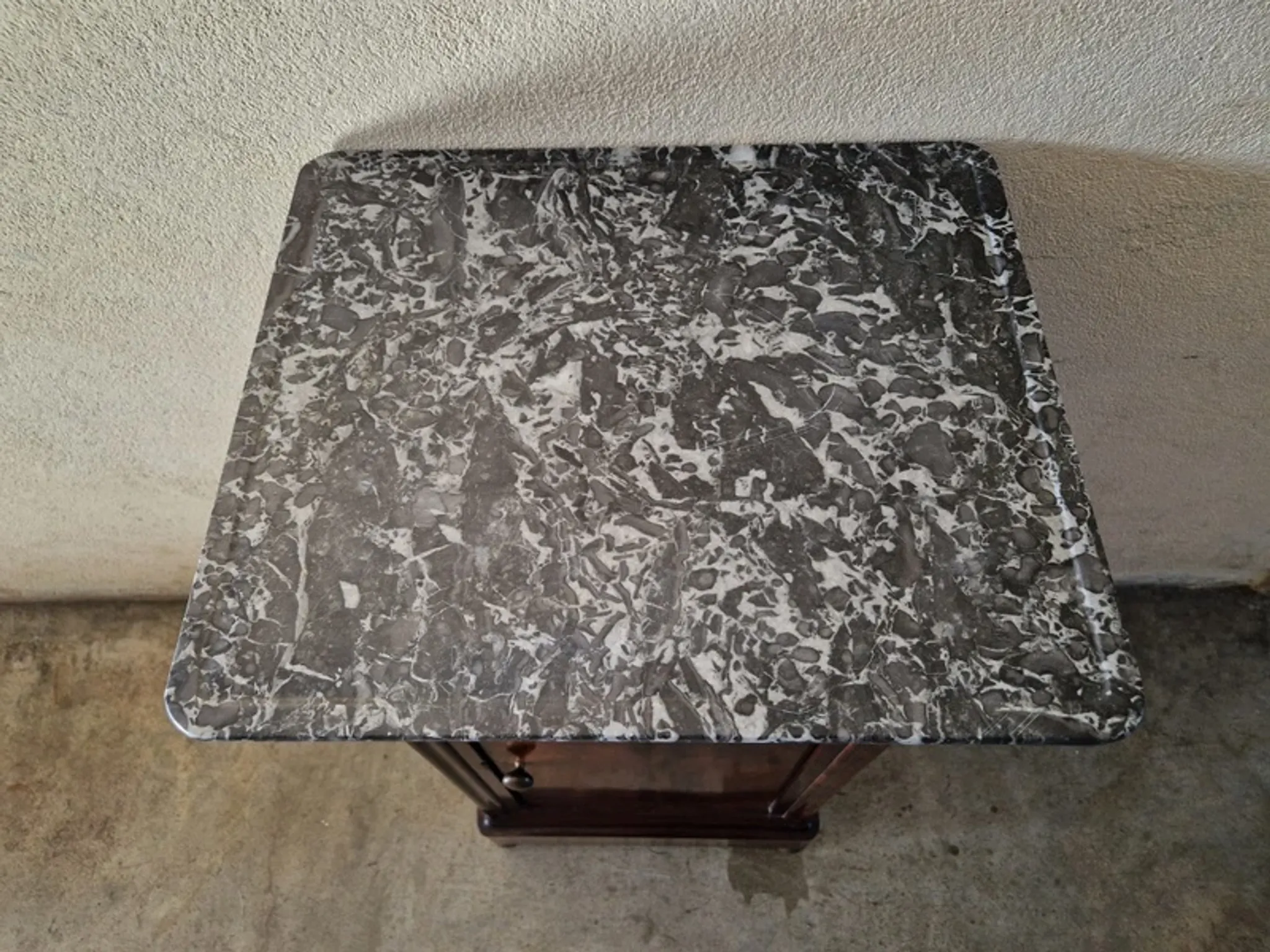Louis Philippe XIX mahogany veneer and marble bedside table