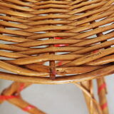 Bolster / pedestal table in tripod rattan 1960s-1970s