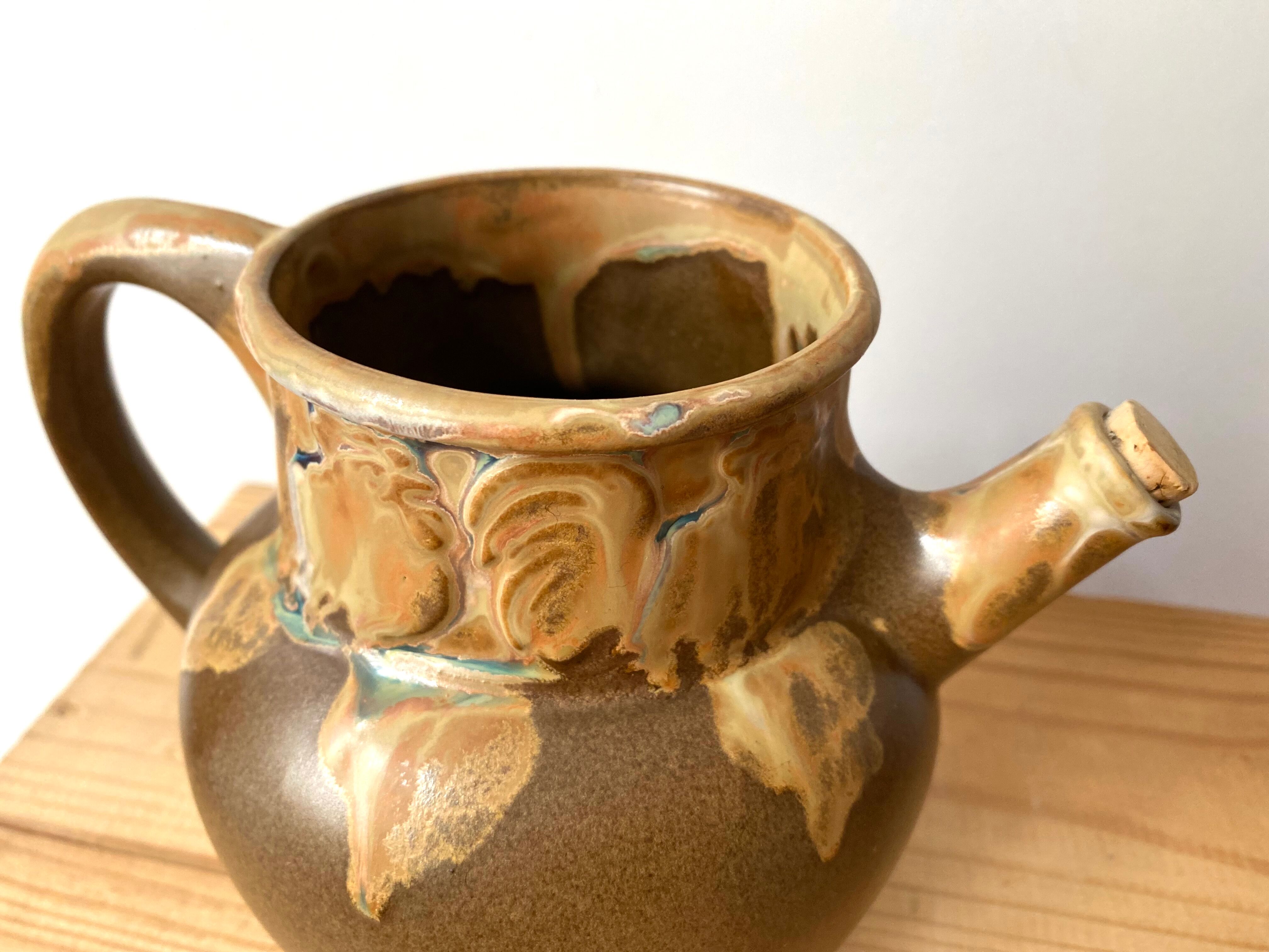 Pichet carafe en grès Denbac coqs années 30 vintage