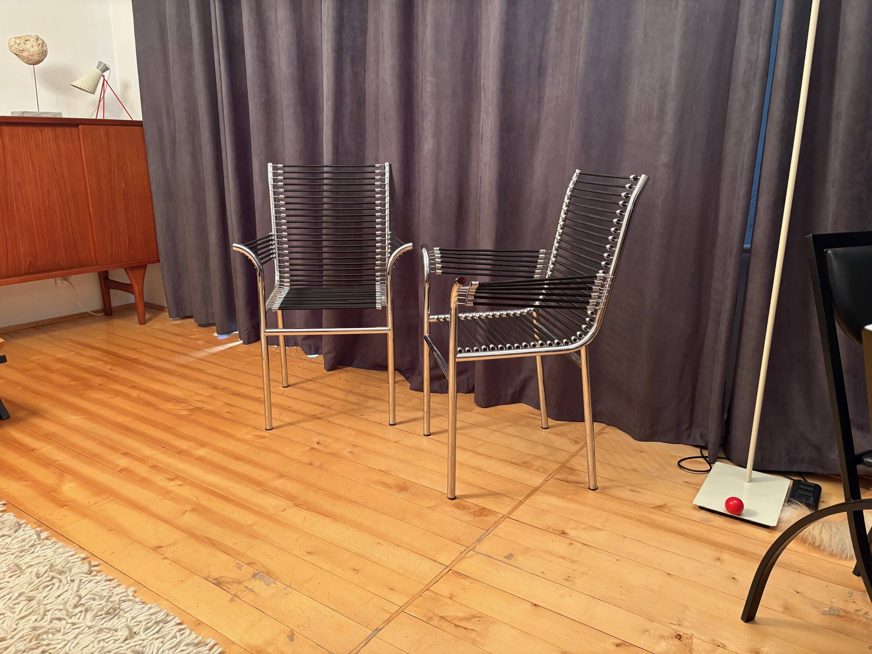 Pair of "Sandows" chairs designed by Rene Herbst, Bauhaus, France, 1980s