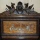 Banc Monks Antique Sculpté Lion Griffon 1860 avec Rangement