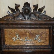 Banc Monks Antique Sculpté Lion Griffon 1860 avec Rangement