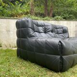 Kashima 2-seater sofa in black leather Michel Ducaroy, 1970