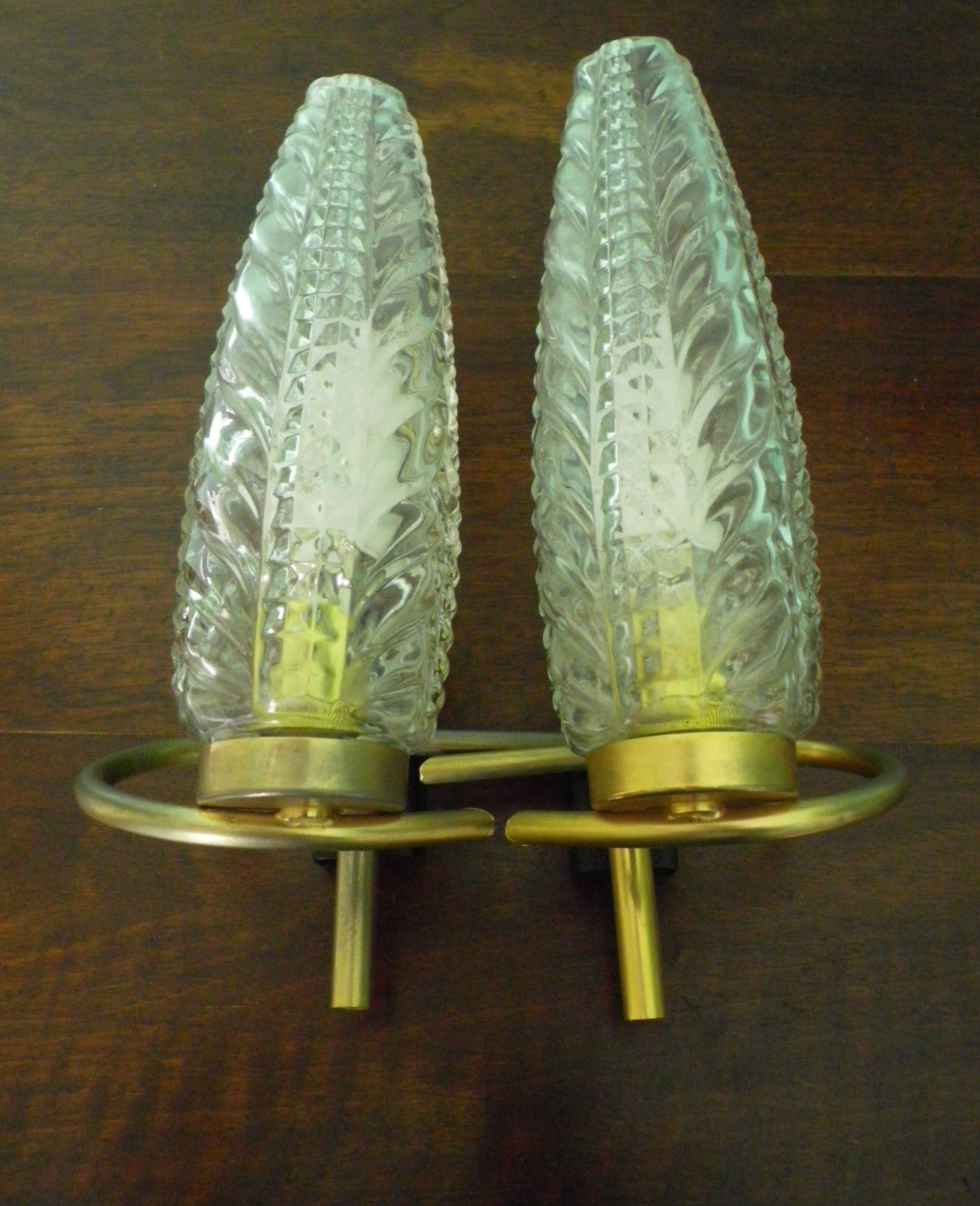 Vintage Glass Moulded Wall Sconces, 1960s, Set of 2