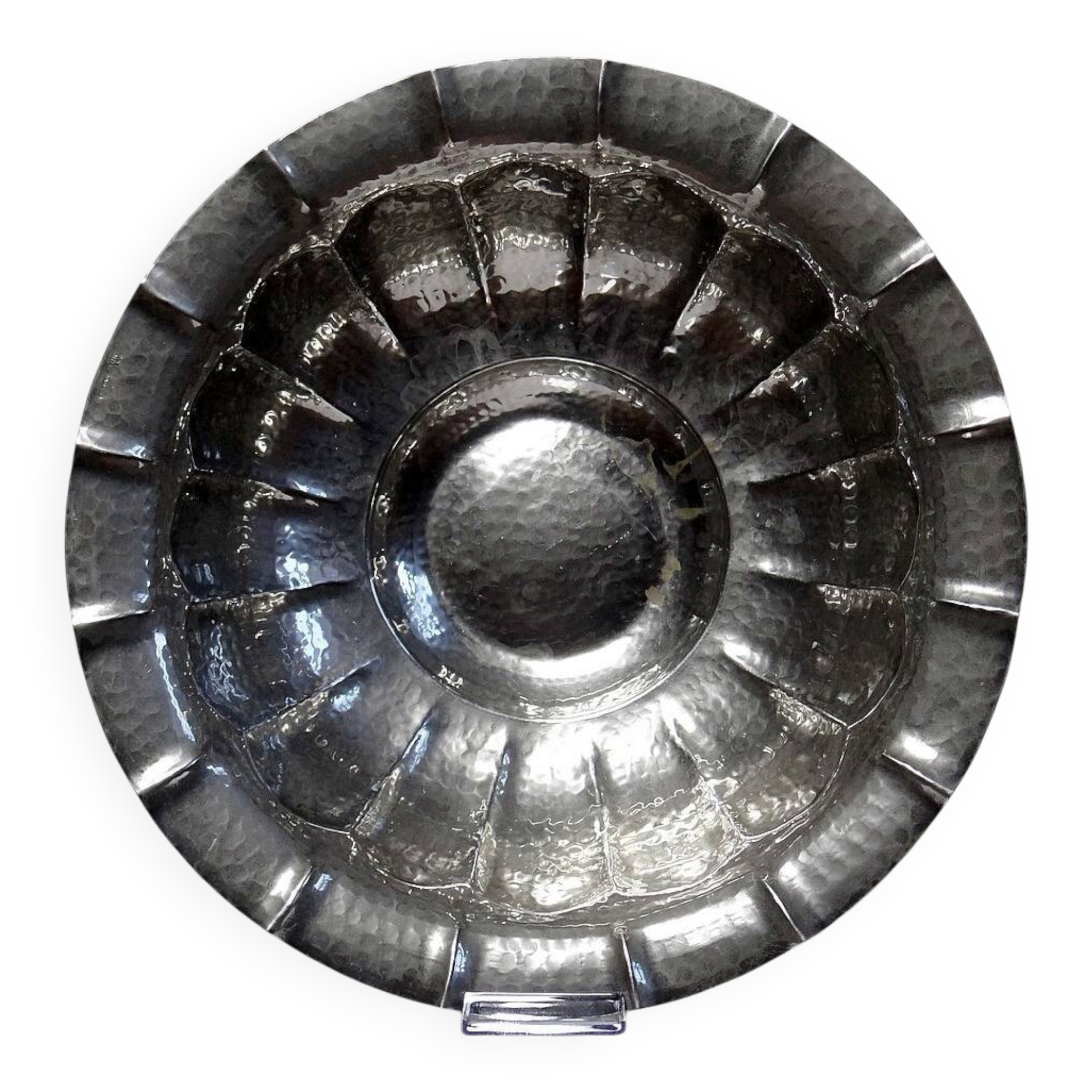 Large basin, bowl, Olri Italy vintage 1950s silver plated hammered.