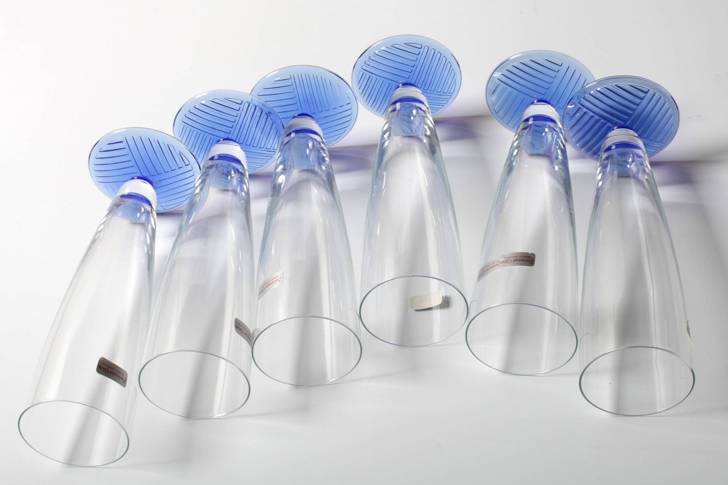Set of 6 Vintage Blue-Footed Glasses /Rare Tall Tumblers / Zwiesel Glas / G