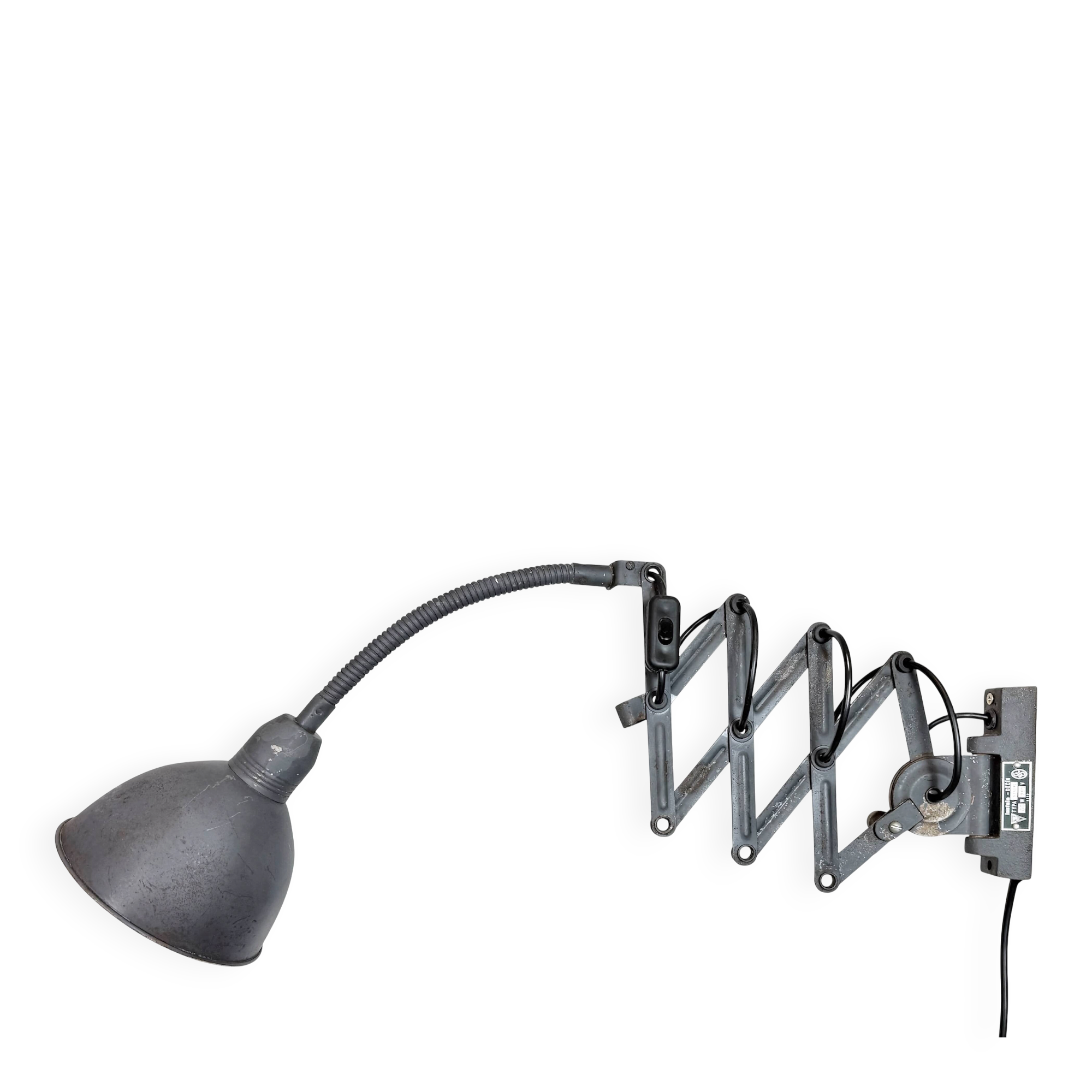 Grey Industrial Gooseneck Scissor Wall Lamp from Elektroinstala, 1960s