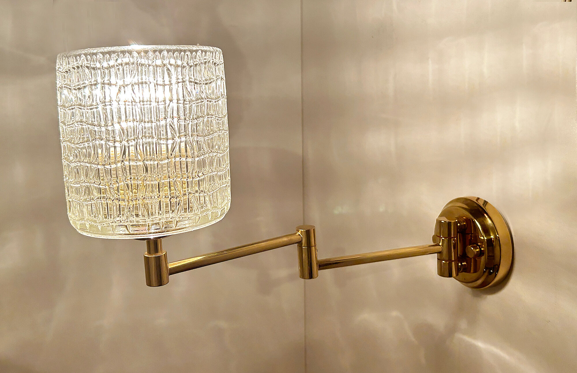 Pair of vintage scandinavian wall lamps 60 years white brass opaline