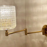 Pair of vintage scandinavian wall lamps 60 years white brass opaline