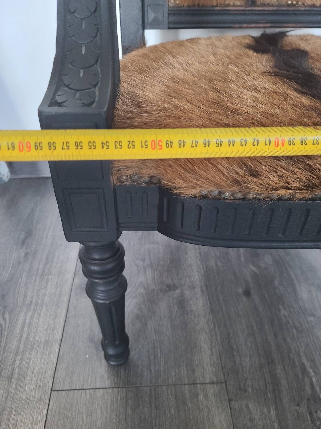 Character armchair in black wood and animal skin #CHMR